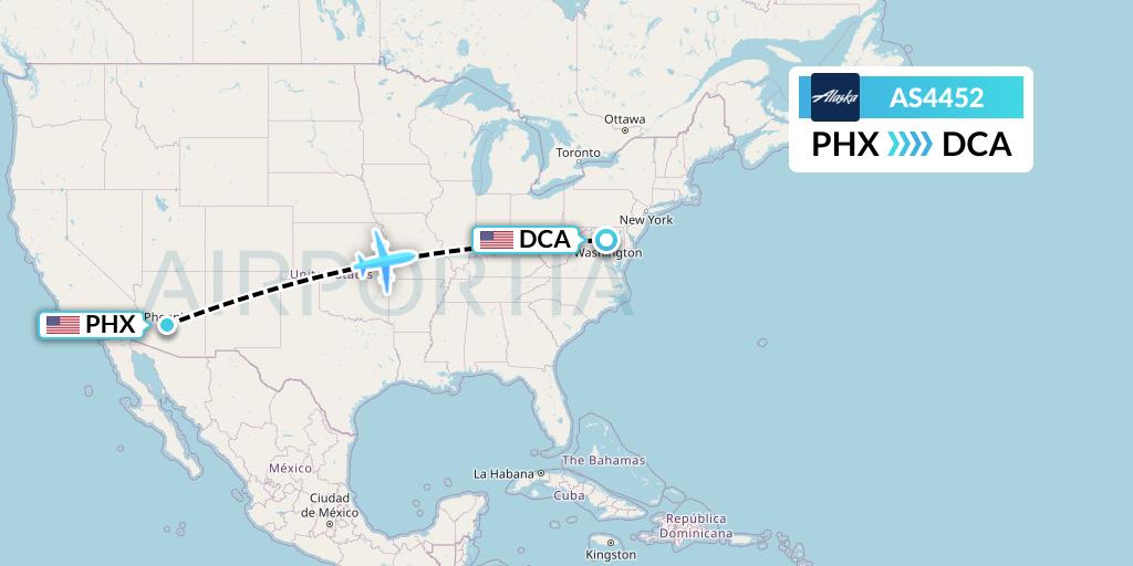 AS4452 Alaska Airlines Flight Map: Phoenix to Washington
