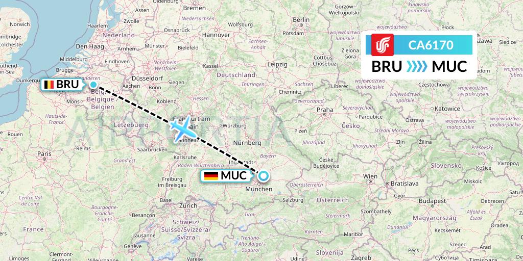 CA6170 Air China Flight Map: Brussels to Munich