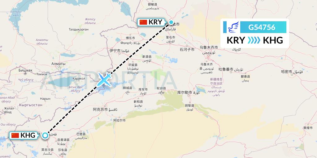 G54756 China Express Airlines Flight Map: Karamay to Kashgar