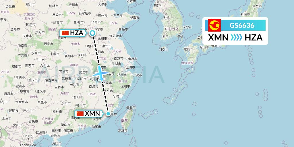 GS6636 Tianjin Airlines Flight Map: Xiamen to Jinan