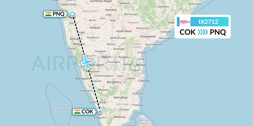 IX2712 Air India Express Flight Map: Cochin to Pune