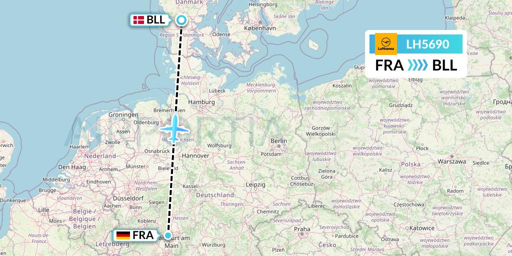 LH5690 Lufthansa Flight Map: Frankfurt to Billund