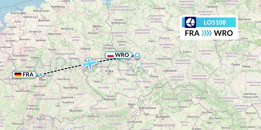 LO5108 LOT Flight Map: Frankfurt to Wroclaw