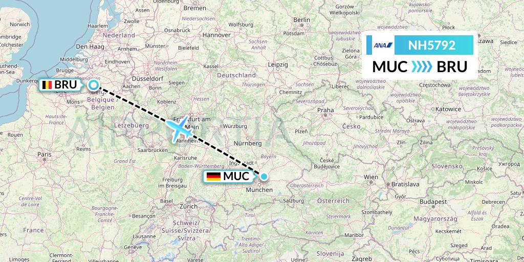 NH5792 All Nippon Airways Flight Map: Munich to Brussels