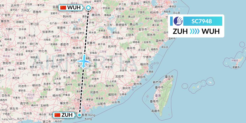 SC7948 Shandong Airlines Flight Map: Zhuhai to Wuhan