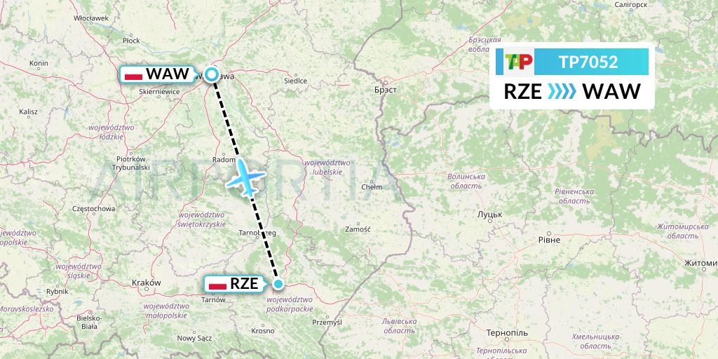 TP7052 TAP Portugal Flight Map: Rzeszow to Warsaw