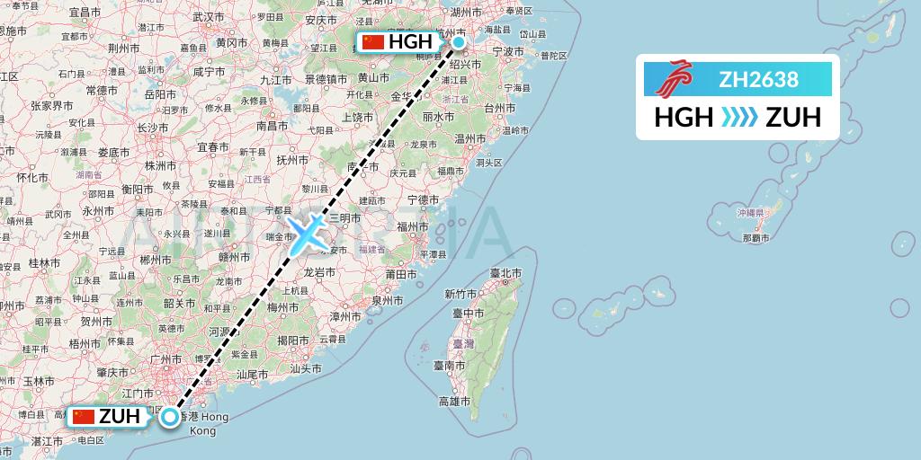 ZH2638 Shenzhen Airlines Flight Map: Hangzhou to Zhuhai