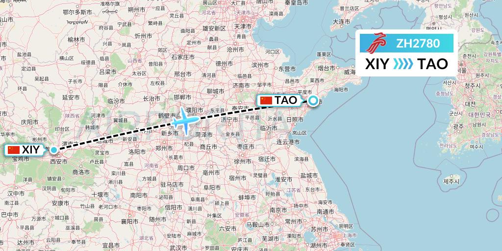 ZH2780 Shenzhen Airlines Flight Map: Xi'an to Qingdao