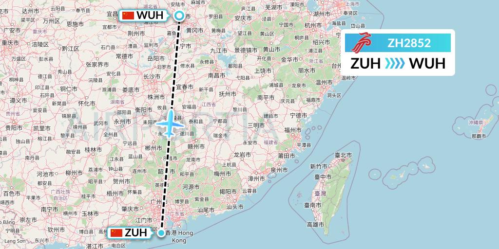 ZH2852 Shenzhen Airlines Flight Map: Zhuhai to Wuhan