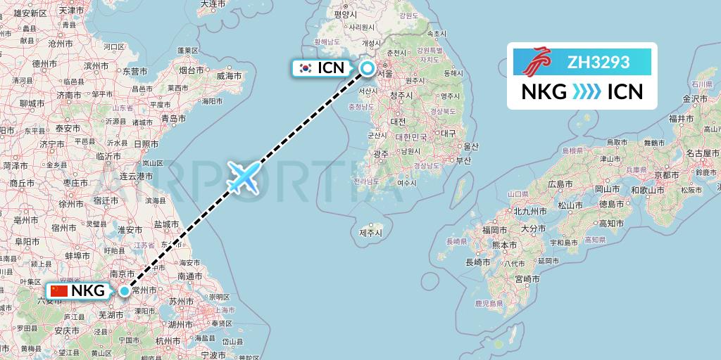 ZH3293 Shenzhen Airlines Flight Map: Nanjing to Seoul
