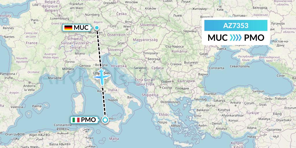 AZ7353 ITA Airways Flight Map: Munich to Palermo