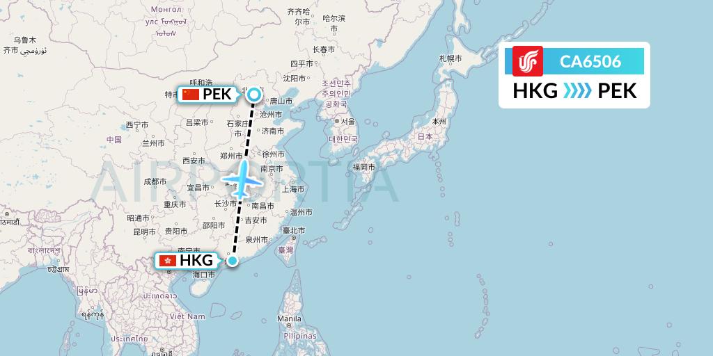 CA6506 Air China Flight Map: Hong Kong to Beijing