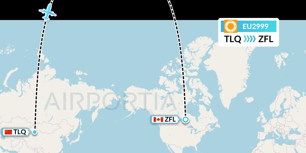EU2999 Chengdu Airlines Flight Map: Turpan to South Trout Lake