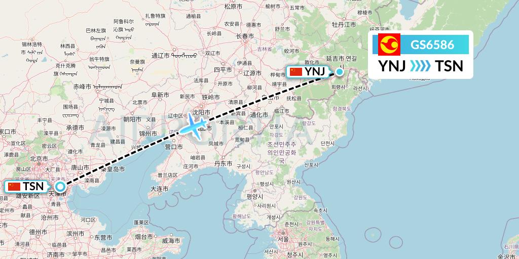 GS6586 Tianjin Airlines Flight Map: Yanji to Tianjin