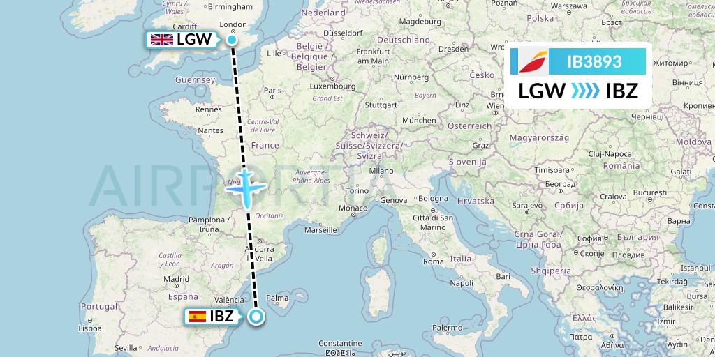 IB3893 Iberia Flight Map: London to Ibiza