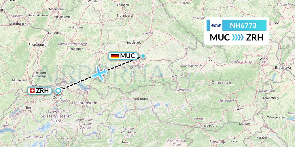 NH6773 All Nippon Airways Flight Map: Munich to Zurich