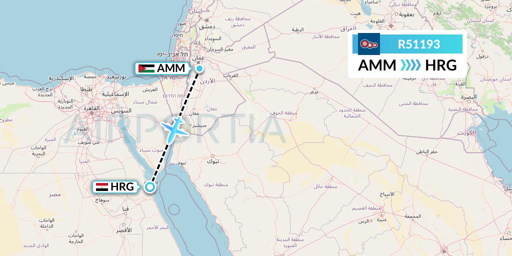 R51193 Jordan Aviation Flight Map: Amman to Hurghada