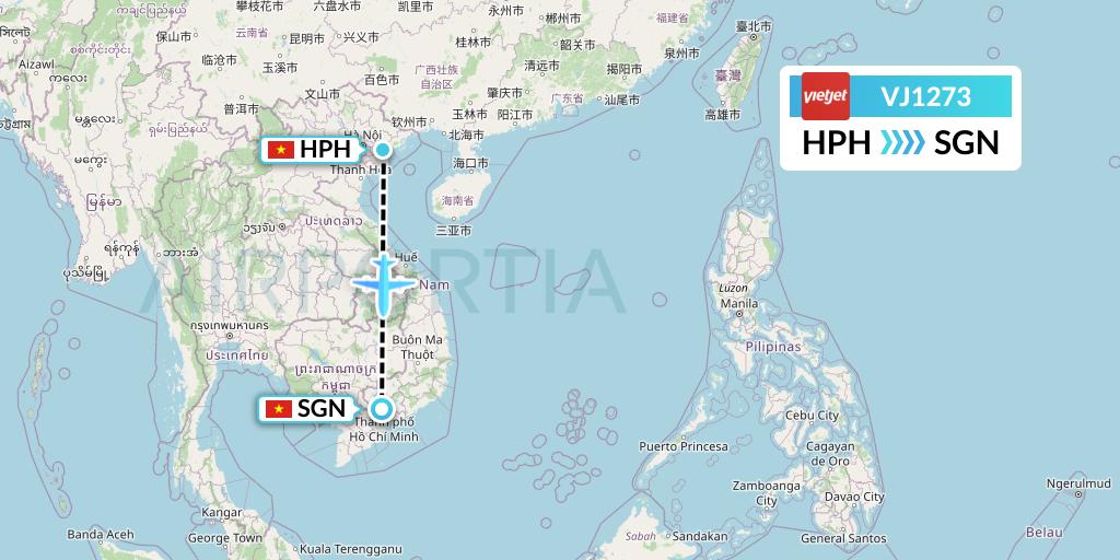 VJ1273 VietJet Air Flight Map: Haiphong to Ho Chi Minh City