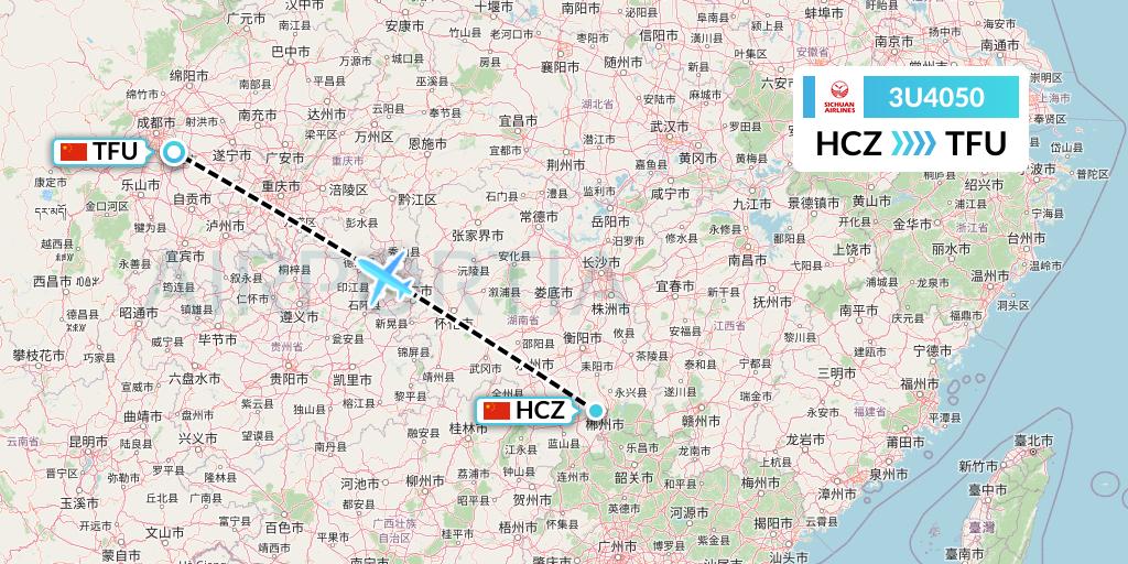 3U4050 Sichuan Airlines Flight Map: Shaoguan to Chengdu