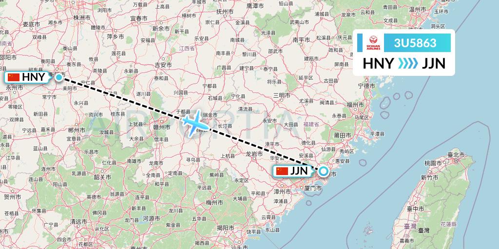 3U5863 Sichuan Airlines Flight Map: Hengyang to Jinjiang