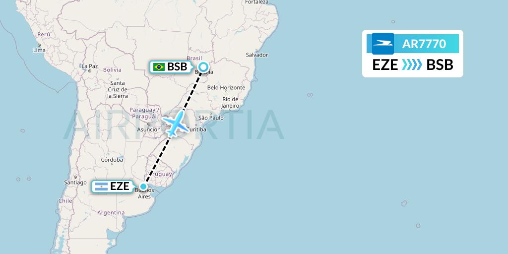 AR7770 Aerolineas Argentinas Flight Map: Buenos Aires to Brasilia