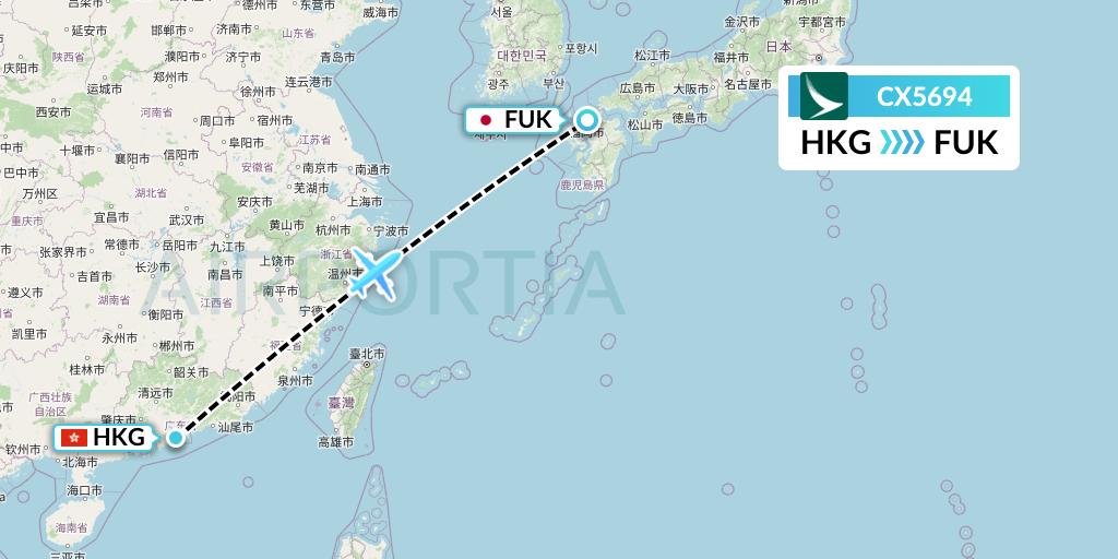 CX5694 Cathay Pacific Flight Map: Hong Kong to Fukuoka