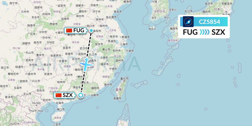 CZ5854 China Southern Airlines Flight Map: Fuyang to Shenzhen