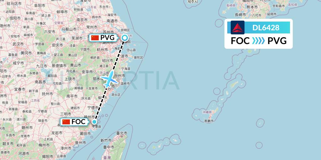 DL6428 Delta Air Lines Flight Map: Fuzhou to Shanghai
