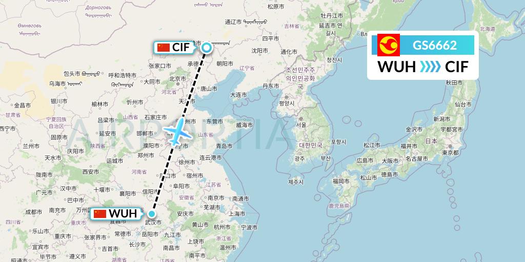 GS6662 Tianjin Airlines Flight Map: Wuhan to Chifeng