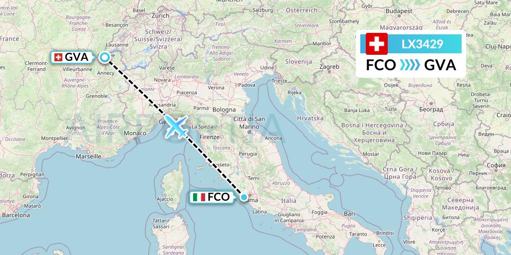 LX3429 Swiss Flight Map: Rome to Geneva