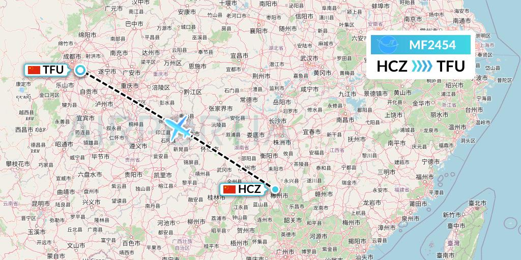 MF2454 Xiamen Airlines Flight Map: Shaoguan to Chengdu