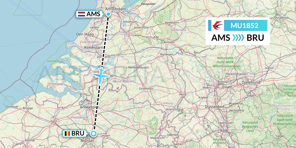 MU1852 China Eastern Airlines Flight Map: Amsterdam to Brussels
