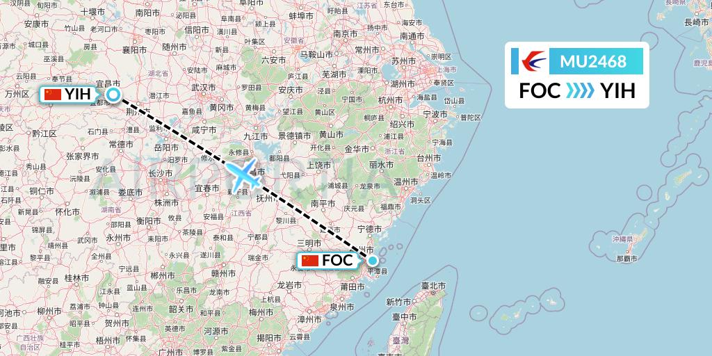 MU2468 China Eastern Airlines Flight Map: Fuzhou to Yichang