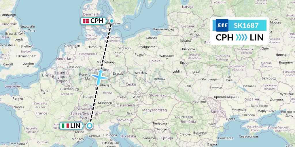 SK1687 SAS Flight Map: Copenhagen to Milan