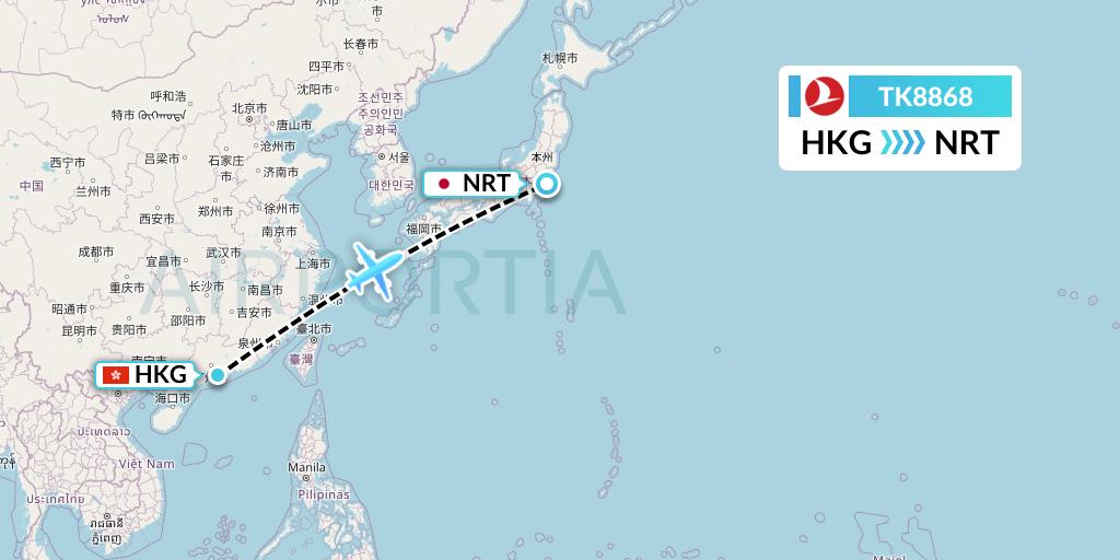 TK8868 Turkish Airlines Flight Map: Hong Kong to Tokyo