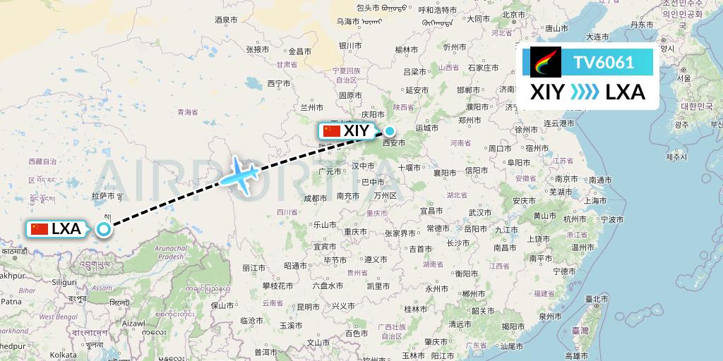 TV6061 Tibet Airlines Flight Map: Xi'an to Lhasa