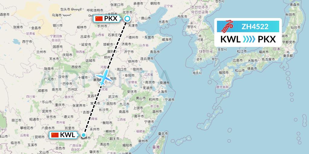 ZH4522 Shenzhen Airlines Flight Map: Guilin to Beijing
