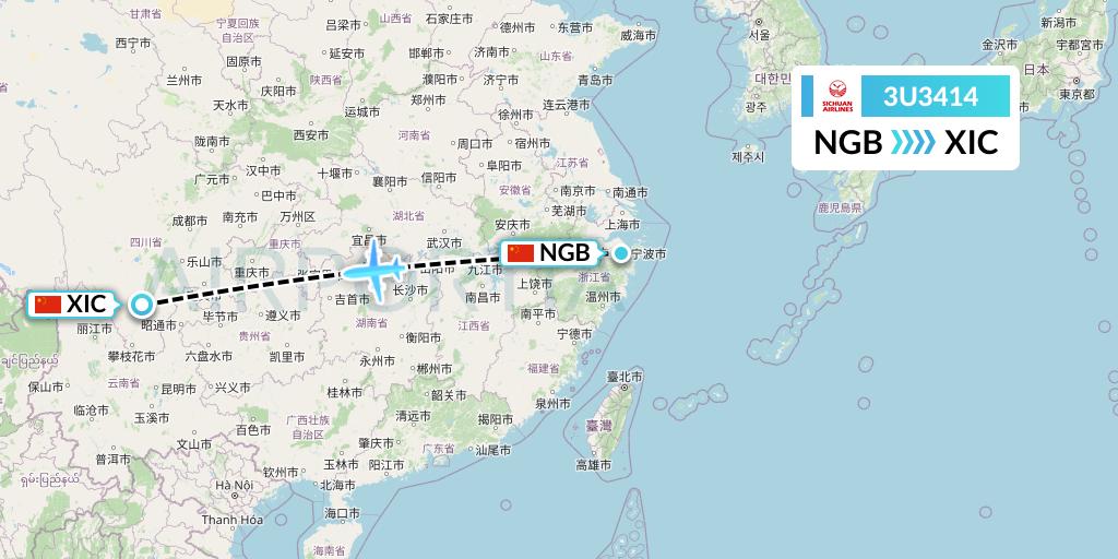 3U3414 Sichuan Airlines Flight Map: Ningbo to Xichang