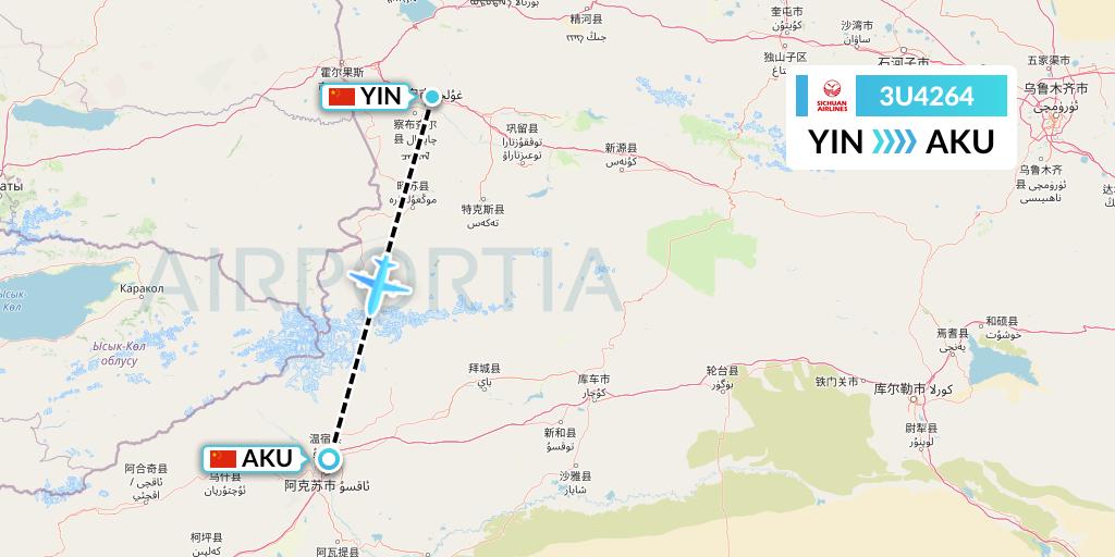 3U4264 Sichuan Airlines Flight Map: Yining to Aksu