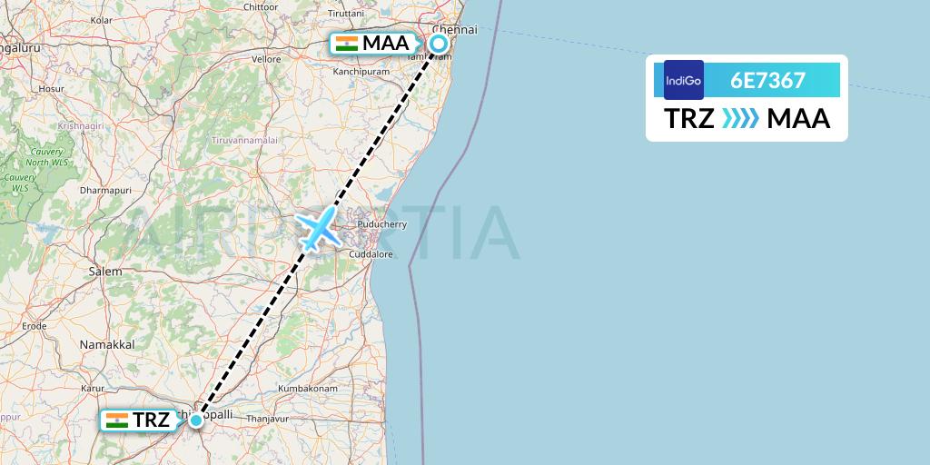 6E7367 IndiGo Airlines Flight Map: Tiruchirapalli to Chennai
