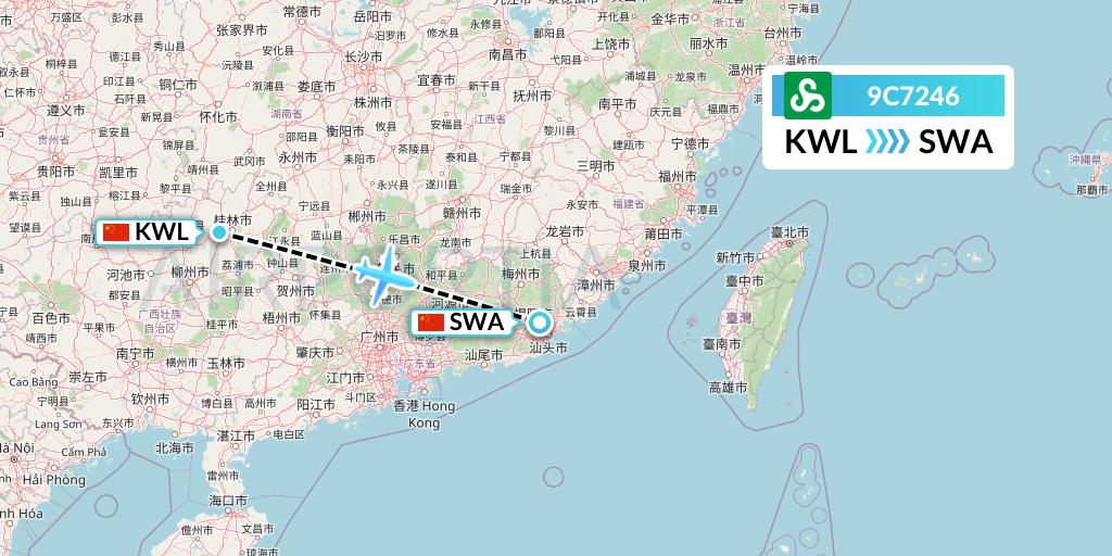 9C7246 Spring Airlines Flight Map: Guilin to Jieyang
