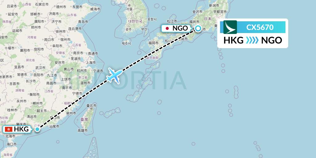 CX5670 Cathay Pacific Flight Map: Hong Kong to Nagoya