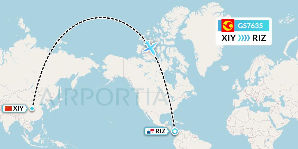 GS7635 Tianjin Airlines Flight Map: Xi'an to Rio Alzucar