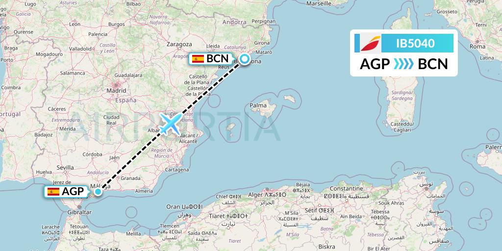 IB5040 Iberia Flight Map: Malaga to Barcelona