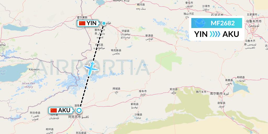 MF2682 Xiamen Airlines Flight Map: Yining to Aksu