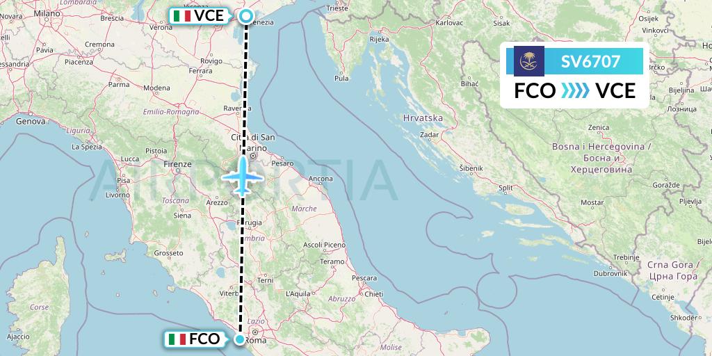 SV6707 Saudi Arabian Airlines Flight Map: Rome to Venice