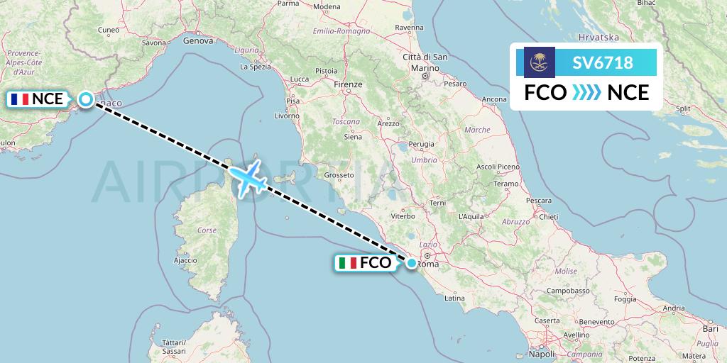 SV6718 Saudi Arabian Airlines Flight Map: Rome to Nice