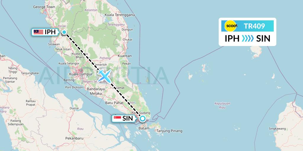 TR409 Tigerair Flight Map: Ipoh to Singapore