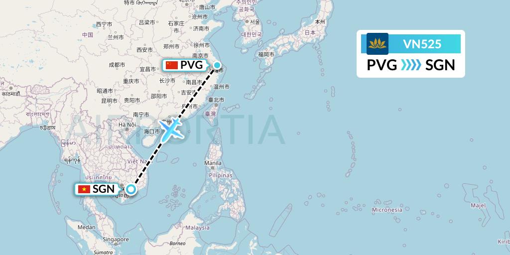 VN525 Vietnam Airlines Flight Map: Shanghai to Ho Chi Minh City