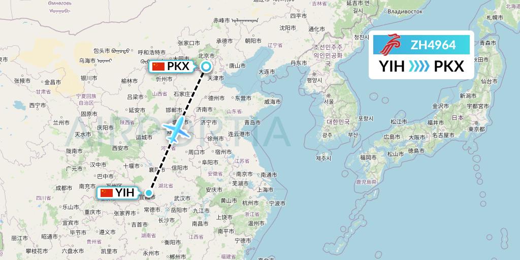ZH4964 Shenzhen Airlines Flight Map: Yichang to Beijing